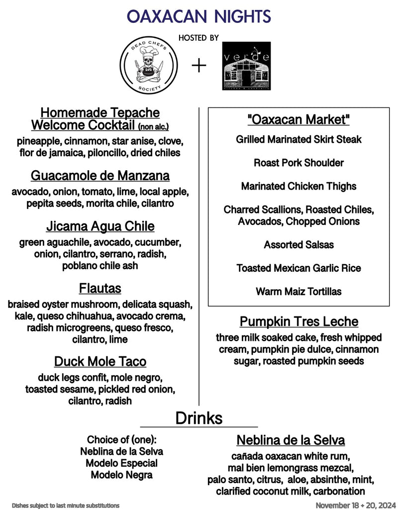 Menu for Verde