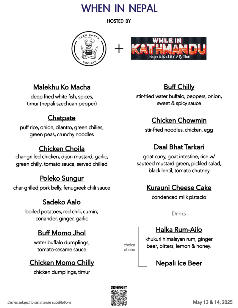 Menu for While in Kathmandu