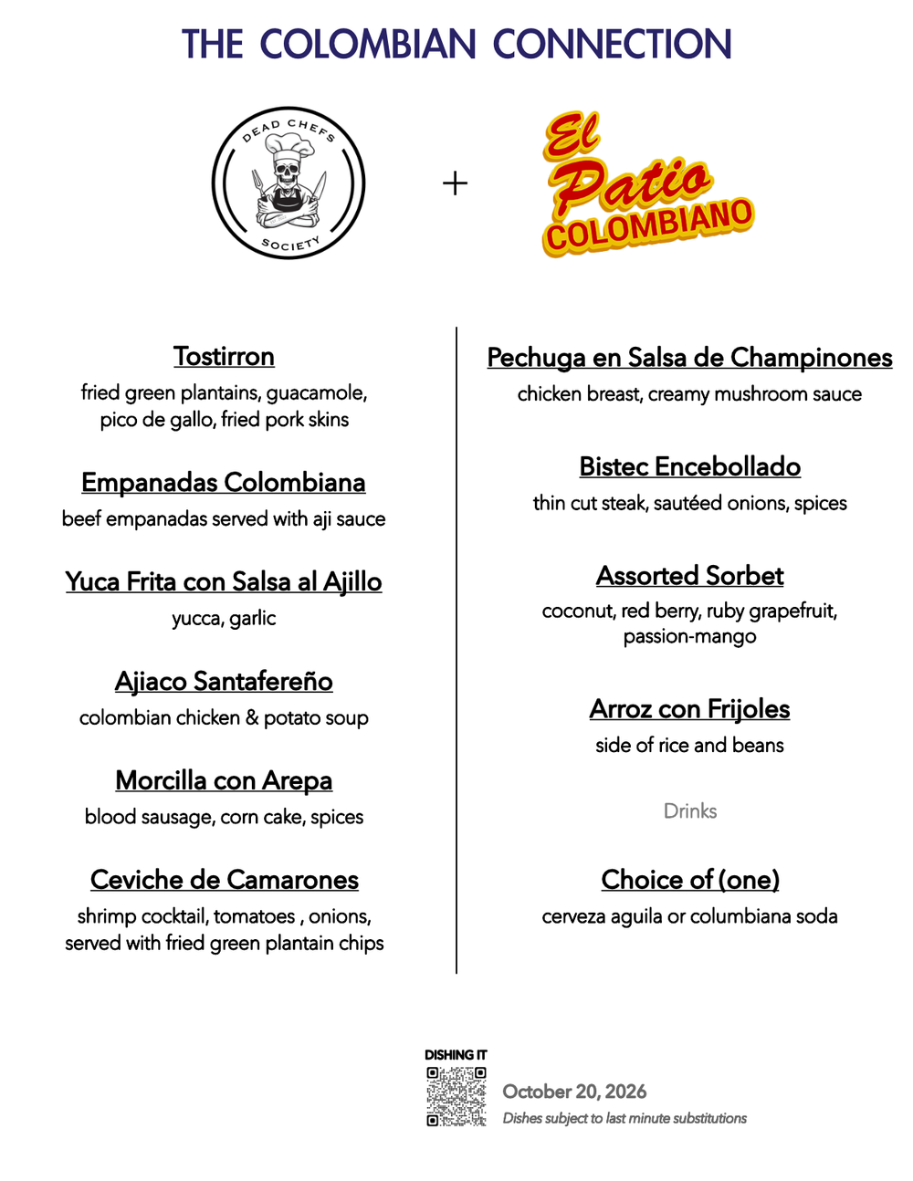Menu for El Patio Colombiano